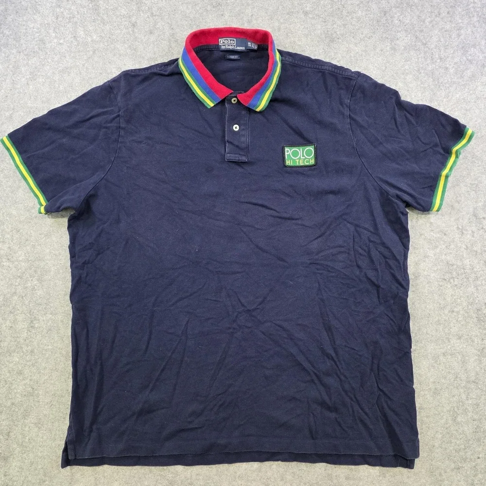 Polo By Ralph Lauren Hi Tech Polo Shirt Mens 2XL Blue Classic Fit Striped Collar